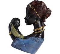 SEWACC Figurine Africaine Mère et Fils en Résine Sculpture Ethnique Décorative Statue à Poser sur Table pour Décoration Intérieure Salon Bureau Objet Vintage
