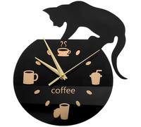 SEWACC Horloge Murale Silencieuse Chat Grimpant Décoration Murale Café 30X22cm Noir Bois