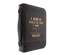 SEWACC Housse de Protection pour Bible Grand Format en Cuir Pu Marron avec Poignée Portable, Croix Embossée Élégante, Poche Intérieure et Fermeture Éclair Intégrale pour Étude Biblique