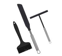 SEWACC Kit 3 Pièces pour Crêpes en Acier Inoxydable Spatule à Crêpes et Racloir Cuisine Ergonomiques Ustensiles Résistants à la Chaleur pour Fabrication de Pancakes Petit-Déjeuner