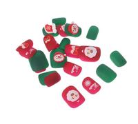 SEWACC Kit de 24 Faux Ongles Courts Amande Blancs de Noël à Coller Capsules en ABS Robustes pour Manucure Festive Décoration D’Ongles de Fête Application Rapide et Tenue Solide