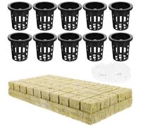 SEWACC Kit de Jardinière Hydroponique 50 Paniers de Plantation 25X25X40 MM 50 Cubes de Laine Minérale et 10 M de Cordon de Mèche pour Arrosage Automatique Système de Culture sans Terre