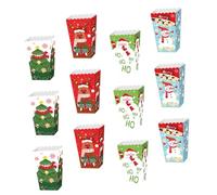 SEWACC Lot de 12 Boîtes en Papier de Noël 12X12 CM pour Pop-Corn Bonbons et Desserts Motifs Sapin Bonhomme de Neige et Renne Emballage Festif pour Fêtes et Occasions Spéciales