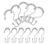 SEWACC Lot de 12 Crochets pour Rideaux de Salle de Bain en Acier Inoxydable Argenté Crochets à Double Glissement à Billes Compatibles Tringles Standard Anneaux Résistants 900G pour