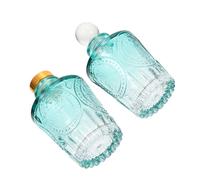 SEWACC Lot de 2 Flacons D'aromathérapie en Verre Gravé Romain 50 ML, Bouteille Vide Rechargeable Verte sans Bouchon, pour Parfum Ambiance Maison, Bureau et Spa