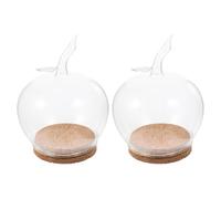 SEWACC Lot de 2 Mini Cloches : Cloches en Verre Transparentes en Forme de Pomme avec Socle en Bois, idéales pour décorer des Fleurs préservées dans Un Cadre Romantique.