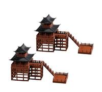 SEWACC Lot de 2 Modèles Miniatures de Maison sur Pilotis à Deux Étages en Résine, Décorations de Jardin Zen et Bonsaï, Mini Pagodes Japonaises Compactes pour Terrarium et Micro-Paysage,