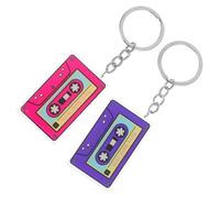 SEWACC Lot de 2 Porte-clés Vintage en Acrylique Double Face de Cassette Audio des Années 90, Imprimé Coloré Violet et Rose Fuchsia, Accessoires Légers pour Paquet à Dos et Fêtes à Thème