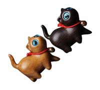 SEWACC Lot de 2 Sculptures de Chatons en Bois Massif de Verawood Décoration de Bureau Élégante Figurines Animales Sculptées en Vert et Ébène Ornement Rustique pour Étagère et Vitrine