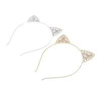 SEWACC Lot de 2 Serrage-têtes Oreilles de Chat pour Filles Paillettes Adorables en Alliage Doré et Blanc, Bandeaux Multifonctions Portables pour Usage Quotidien et Fêtes