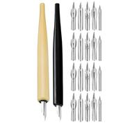 SEWACC Lot de 2 sets de Porte-Plumage en Bois avec 20 Plumage Interchangeables pour Calligraphie et Dessin à L'Encre Stylo à Tremper Transparent et Noir pour Manga et Illustration