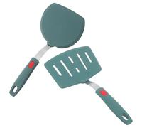 SEWACC Lot de 2 Spatules à Frire en Silicone Alimentaire Antiadhésives Vert Foncé Spatule Large et Perforée Résistantes à la Chaleur pour Crêpes Œufs Poisson Cuisson sur Poêle et