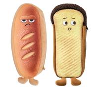SEWACC Lot de 2 Trousses à Crayons en Forme de Pain grillé - Pochette zippée Fantaisie en Peluche Douce pour étudiantes - Porte-stylos à Motif Dessin animé, Fournitures Scolaires pour