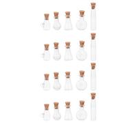SEWACC Lot de 20 Mini Flacons en Verre Transparent avec Bouchons en Liège 5 Formes Variées Petits Bocaux Étanches pour Potions DIY Décoration Fêtes et Voyages