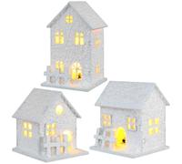 SEWACC Lot de 3 maisons de village de Noël avec lumières de Noël, cabines de Noël lumineuses, maisons de flocons de neige en bois décorations pour la maison, les fêtes de fin d'année