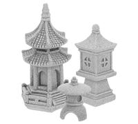 SEWACC Lot de 3 Pagodes de Jardin Miniature en Résine, Décorations de Paysage pour Bonsaï et Jardin Extérieur, Comprenant Une Grosse Pagode Hexagonale, Une Petite Lanterne Ronde Lanterne