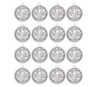 SEWACC Lot de 30 Pendentifs en Métal Médaille Croix de Saint Benoît Vintage Breloques Rondes pour Bijoux Catholiques Matériel pour Fabrication de Chapelets et Accessoires de Dévotion