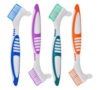 SEWACC Lot de 4 Brosses à Dents pour Prothèses Dentaires Double Face Poils Doux Couleurs Assorties Brosse Rigide Portable pour Nettoyage des Dentiers et Hygiène Buccale Optimale