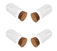 SEWACC Lot de 4 Cloches en Verre Transparent avec Base en Liège 5X7 CM Support d'Exposition Polyvalent pour Figurines Fleurs Stabilisées et Objets Décoratifs de Bureau Vitrine de