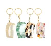 SEWACC Lot de 4 Mini Peignes Porte-Clés en Acétate 53X31 CM Peigne à Dents Larges pour Cheveux Bouclés Portable et Compact Accessoires de Coiffure de Voyage Motifs Variés