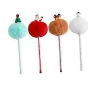SEWACC Lot de 4 Stylos à Bille Gel Pompon Noël, Couleurs Assorties Blanc Rouge Bleu Marron, Stylos Gel pour Élèves et Enseignants, Fournitures Scolaires Festives pour Écriture