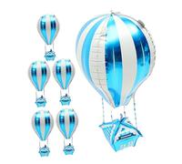 SEWACC Lot de 6 Ballons Montgolfière en Aluminium 4D Bleu Décoration Fête Anniversaire Garçon et Filles Ballons Gonflables pour Plafond Fournitures Thème Voyage Décoration Festive