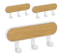 SEWACC Lot de 6 Crochets Muraux en Bois Blanc Adhésifs, Porte-manteaux Gain de Place, Patères Rustiques pour Entrée, Salle de Bain et Chambre, Support Polyvalent pour Serviettes
