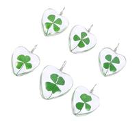 SEWACC Lot de 6 Pendentifs Pressés en Fleurs Séchées Cœur et Trèfle, Charme Bijou Artisanal pour Collier et Porte-clés, Accessoire DIY de Fabrication Bijoux, Décoration Naturelle