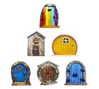 SEWACC Lot de 6 Portes Miniatures en Bois Compactes pour Jardin, Décorations Artisanales pour Jardin Miniature, Portes de Fée en Bois Couleur Vive, Ornements Extérieurs pour Cour
