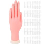 SEWACC Main de Pratique en Silicone Flexible Gauche pour Manucure 100 Faux Ongles Modèle Réaliste pour Formation Nail Art et Entraînement Manucure Professionnelle