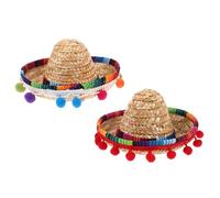 SEWACC Mini Chapeau de Paille Mexicain Sombrero pour Chien 2pcs, Chapeau Léger et Facile à Nettoyer en Tissu Non Tissé et Herbe, pour Fêtes D’Animaux et Photographie