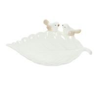 SEWACC Organisateur de Bijoux en Céramique Blanc 3D Porte-Bagues de Feuille Oiseau Vide-Poches Décoratif pour Table de Chevet Petit Plateau pour Accessoires et Bagues