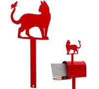 SEWACC Ornement Décoratif de Boîte aux Lettres en Fer Rouge, Panneau de Jardin Silhouette Féline et Insecte, Décoration Extérieure pour Porte D'entrée, Accessoire Original pour Pelouse