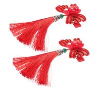 SEWACC Paire de Pinces à Cheveux Chinoises à Pompons Rouges Accessoires pour Cheveux du Nouvel An Chinois Barrettes Hanfu en Tissu Velours Nœud et Franges Décoration Esthétique pour