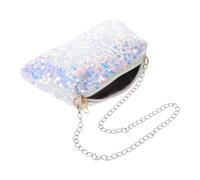 SEWACC Paquet à Main de Soirée Carré à Paillettes Blanches avec Chaîne | Chaîne Amovible, Format Compact, Style Bling, Usage Voyage et Événements, Finition Métallisée Scintillante