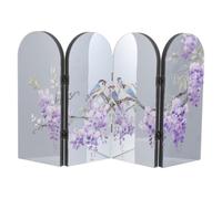 SEWACC Paravent Décoratif de Bureau en Acrylique Léger à 4 Panneaux Design Asiatique Vintage Fleurs et Oiseaux, pour Espace de Travail Élégant