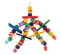 SEWACC Perroquet Suspendu Coloré avec Perles Bois Naturel et Hochet Accessoire à Mâcher pour Cage Oiseaux Pet