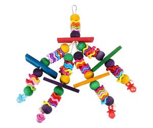 SEWACC Perroquet Suspendu Coloré avec Perles Bois Naturel et Hochet Accessoire à Mâcher pour Cage Oiseaux Pet
