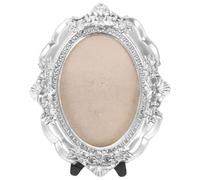 SEWACC Petit Cadre Photo Ancien Ovale en Résine, Décor Mural | Argenté, Finition Sculptée de Fleur, Support Arrière Inclus, pour Mini Œuvres et Art D’ongles Style Aléatoire