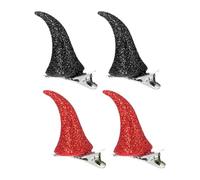SEWACC Pinces à Cheveux en Corne de Bœuf Rouge et Noir Poudre Dorée Lot de 2 set de Paires Accessoires D’Halloween Unisexes Décorations Festives pour Soirées et Carnavals