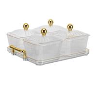 SEWACC Plateau de Service Compartimenté Transparent 4 Cases avec Couvercle Assiette à Collations pour Fruits Secs et Noix Plateau Apéritif Polyvalent pour Bar Maison et Réutilisable