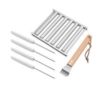 SEWACC Support de Barbecue en Acier Inoxydable Détachable 5 Pièces avec Rouleau à Hot-Dogs et 4 Brochettes Accessoire Portable pour Grillades en Plein Air et Camping