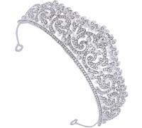 SEWACC Tiare de Mariée Légère en Alliage de Zinc Argenté Ornée de Cristaux, Facile à Porter et Retirer, pour Fêtes et Propositions Élégantes