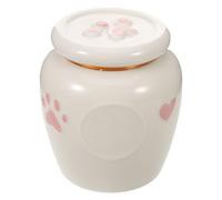 SEWACC Urne Funéraire Céramique pour Chat et Petit Chien 600 ML avec Joint Étanche, Urne Souvenir Décorative Cœur Rose et Empreinte Patte, Conteneur à Cendres pour Animaux de Compagnie,