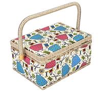 Sewing Basket 10" x 7" x 5" Wooden Organizer Box with Removable Tray DIY Crafting Tools Storage Floral Print for Mending, Beginner & Professional (#3)
