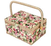 Sewing Basket 10" x 7" x 5" Wooden Organizer Box with Removable Tray DIY Crafting Tools Storage Floral Print for Mending, Beginner & Professional (#1)