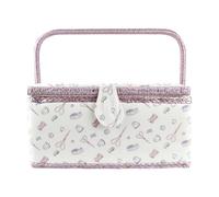 Sewing Basket - 24x17.5x15cm Fabric Storage Case with Solid Wood Frame, Large Multi Compartment Organizer with Removable Tray | Portable Craft Sewing Kit Holder for Quilting Crochet Women Beginners Ho