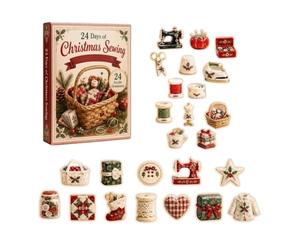 Sewing Themed - 24-Day Christmas Countdown | Acrylic 2D Han | 24 Sewing Design Pieces, Acrylic Material, Includes Hanging String, 2026 Edition Flat Decor, Vintage Spool & Needle M