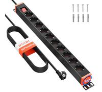 Sewingvr Multiprise 10 Prises avec Protection Contre Les surtensions, Prise Multiple pivotante à 360° pour Montage Mural, câble d’Extension 1,8 m, 16A/4000W, pour Bureau et Maison, Noir