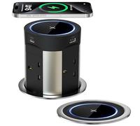 Sewingvr Prise d'alimentation pop-up 9 en 1, prise d'alimentation encastrée à 4 prises avec charge sans fil de 15 W, multiprise cachée avec 2 USB-C PD 75 W pour plan de travail, bureau, cuisine, câble